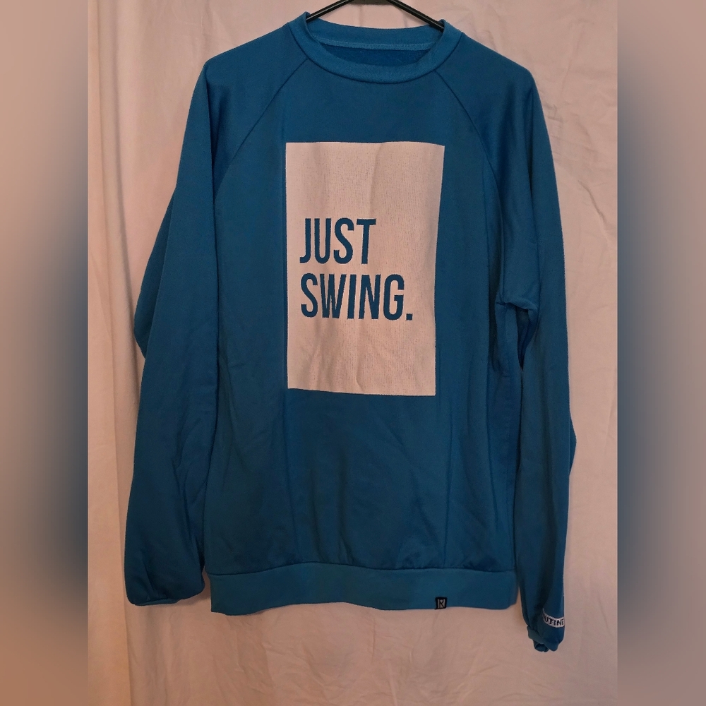 SWING LONG SLEEVE BLUE BASEBALL SWEAT SHIRT BY ROUTINE. SIZE L